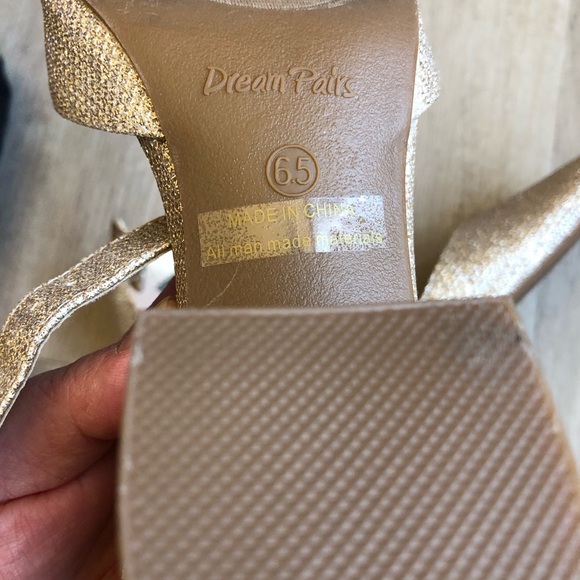 Gold Glitter Closed Toe Low Heels Pointed Toe Ankle Strap Wedding Pump Shoes 6.5 - Picture 5 of 5